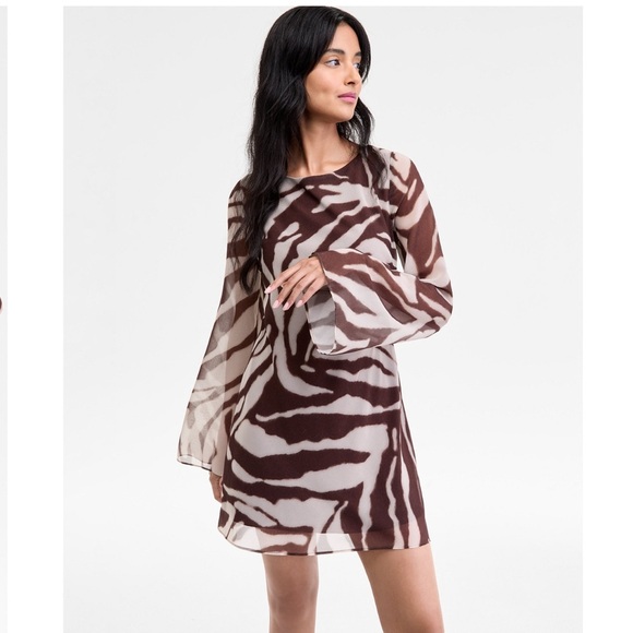 alex & sophia Dresses & Skirts - Alex & Sophia Zebra Print Long Sleeve Mesh Mini Dress in Brown | NWOT